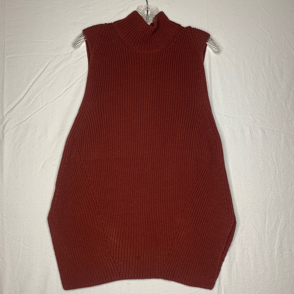 Ann Taylor Women's Sweater Vest Tunic XL Movk Neck Rusty Brown